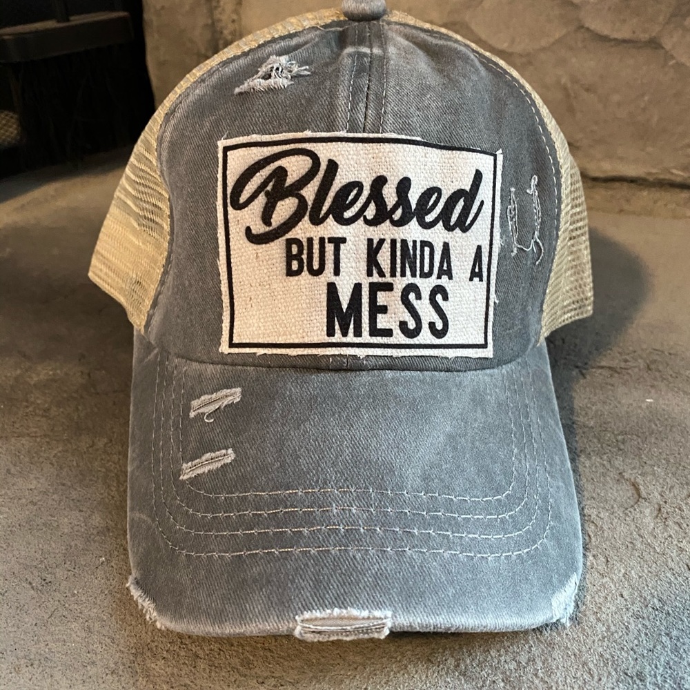 Blessed But Kinda a Mess Gray Criss Cross Ponytai…